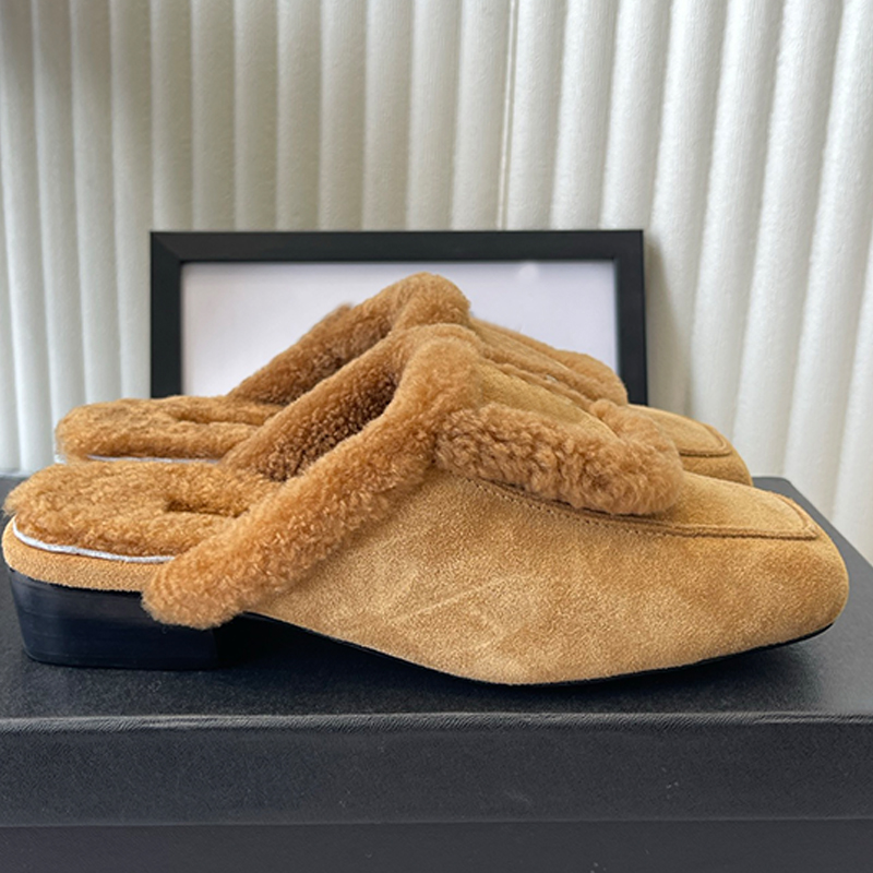 Designer Luxury Shoe Winter Slipper Women Faux Shearling Mule Loafer Slide Closed Toe Flat Casual Cozy Plush Lined Indoor Outdoor Warm Slip On Backl