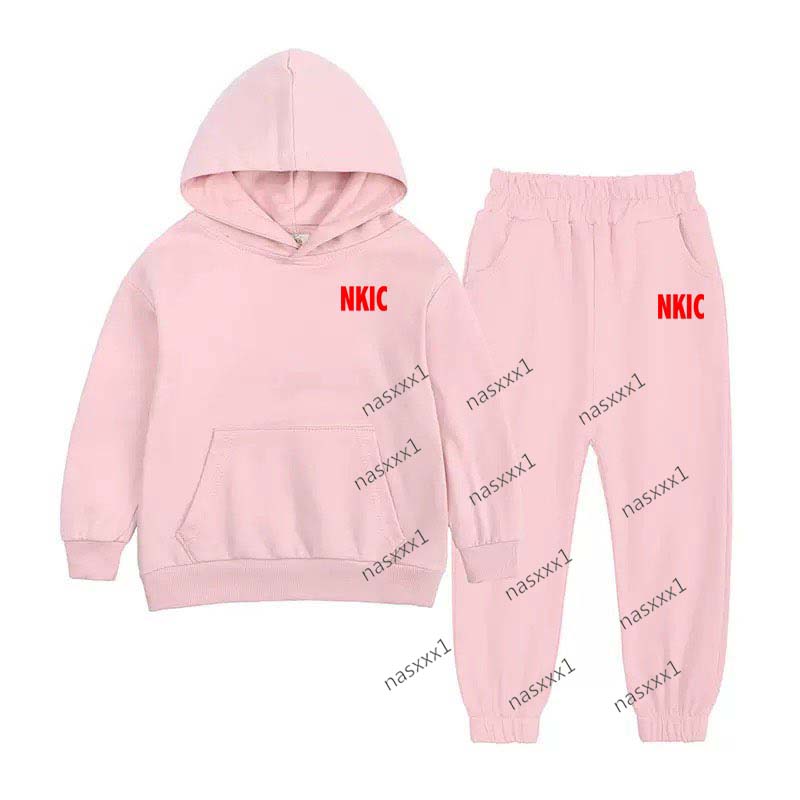 Kids Spring And Autumn Trend 2pcs Pink Hoodie pants Suits Boys Girls Outfit Of The Day Tracksuits Children Clothes Sets