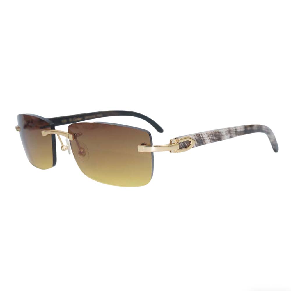 Luxury Rimless Sunglasses Natural Buffalo Horn Temples Gradient Blue Pink Lens UV Protection Mens Fashion Shades