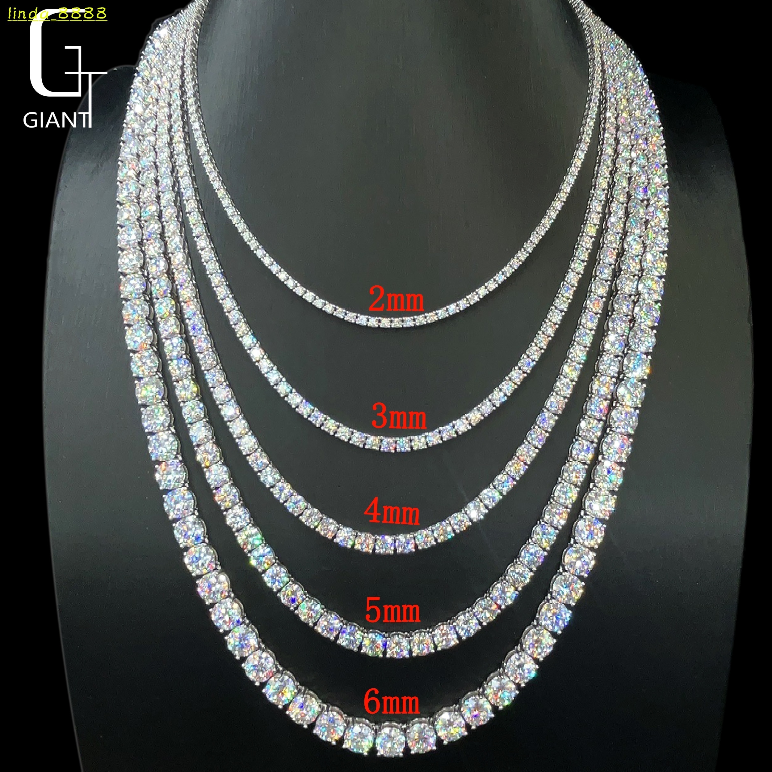 Wholesale Price Iced Out D VVS Moissanite Tennis Chain Necklace S925 Sterling Silver diamond Tennis Chain Hip Hop Raper Jewelry