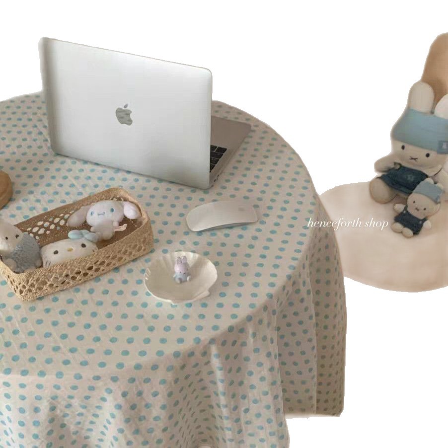 Korean-style Instagram-aesthetic Blue and White Polka-dot Tablecloth