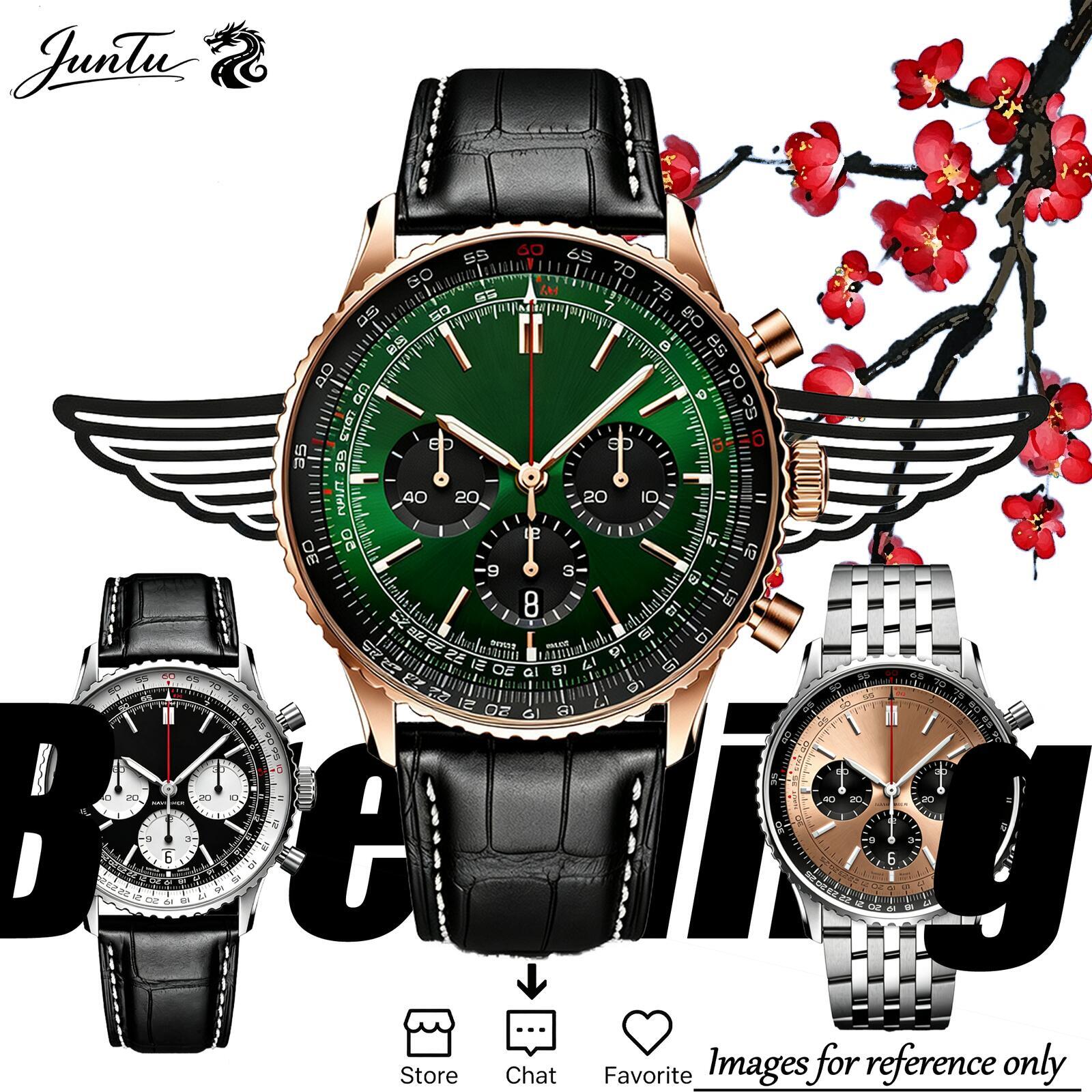 2027 60+ Awesome News Montre Chronographe de qualité supérieure Bandes de cuir Montre à mouvement automatique / à quartz Montre étanche pour homm