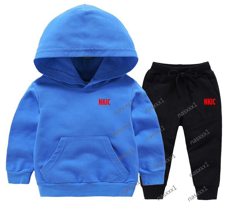 Enfants Automne Printemps Mode 2Pcs Bleu Sweat À Capuche Pantalon Costumes De Sport Garçons Filles Tenues Décontractées Marque Survêtements Enfan
