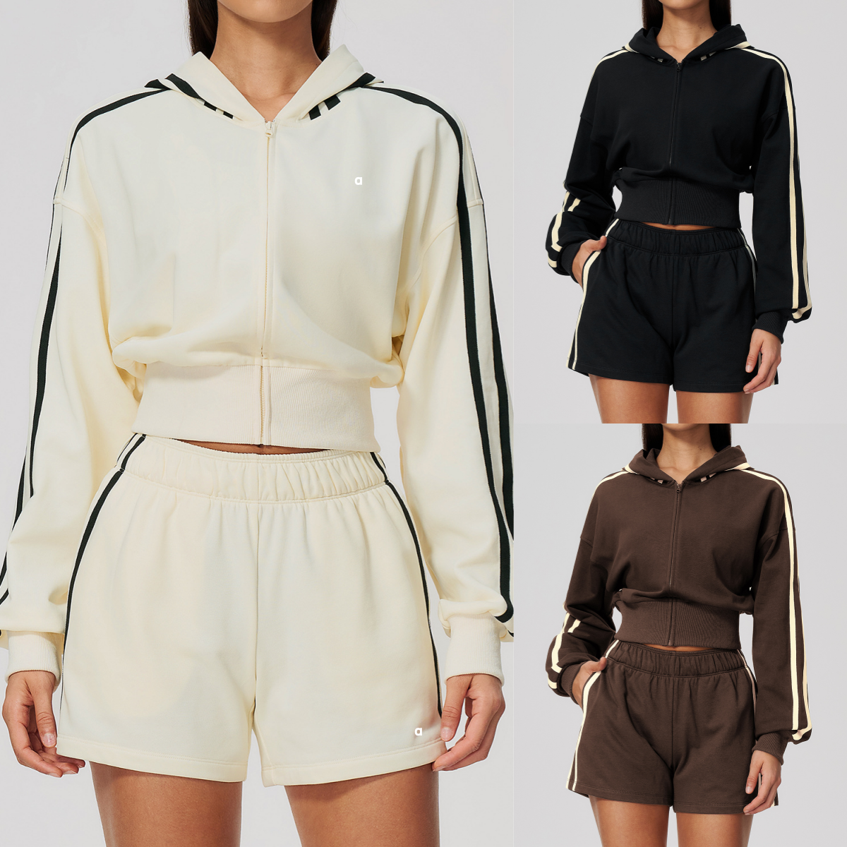 A3034 3D Spring/Fall New Women's Sports Set Fashionable Casual Color-Blocked Hooded Zipper Sweatpants and Long-Sleeve Sweatshirt Two-Piece Set