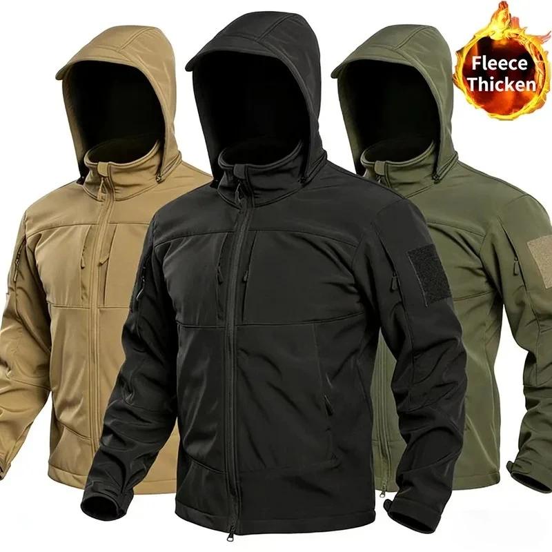 Men's Tactical Softshell Jacket Waterproof Windproof Hooded Military Fleece Lined Coat for Outdoor Skiing Hiking Hunting EU Size