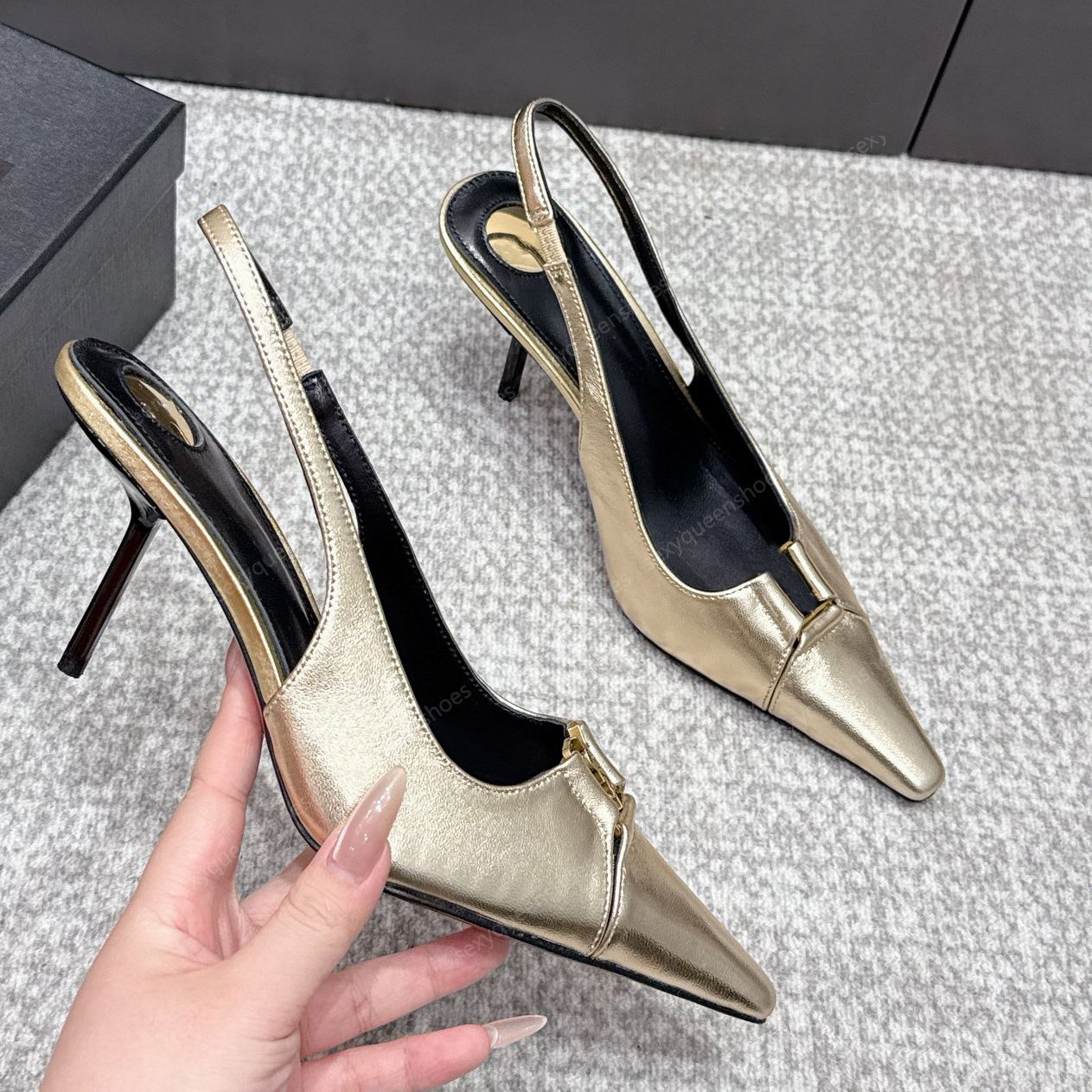 The Best Brand Leather 75mm High Heel Sandals Fashion Splicing Hollow Letter Buckle Luxury Designer Dress Shoes Casual Low Heel Party Wedding Shoes
