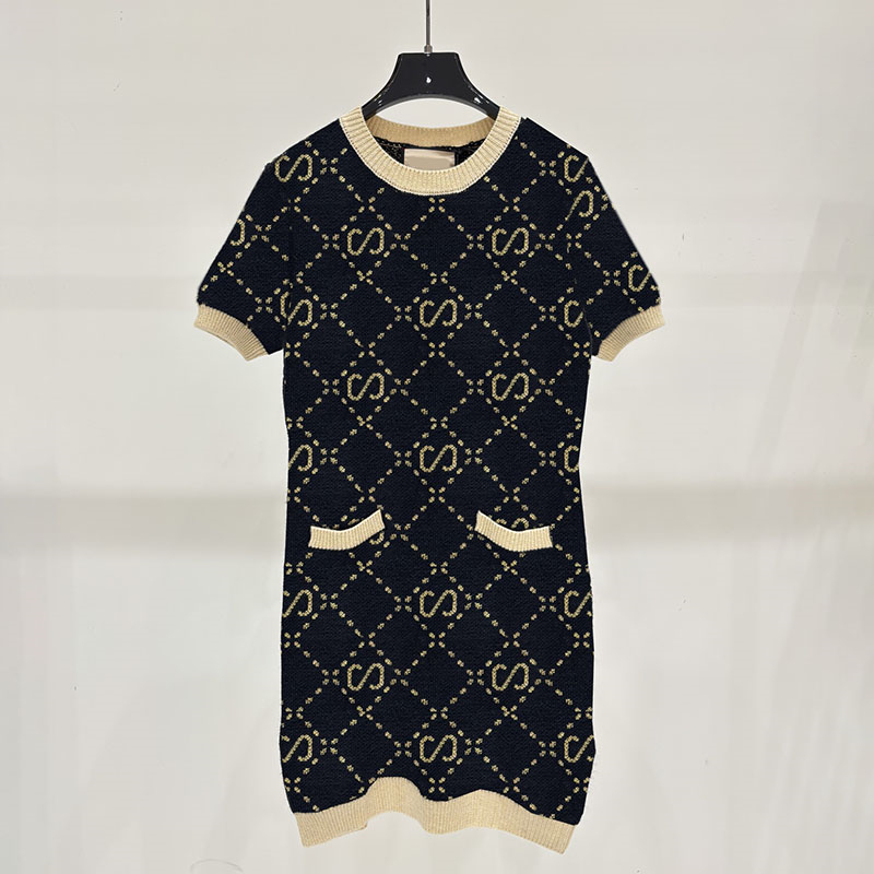 Designer Bodycon Sexy Dress Black Plaid Letter Maxi Knitted Luxury Elegant Dresses Summer Party Resort Chic Brand Pencil Skirt