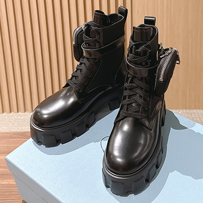 Monolith Leather Re Nylon With Pouch Booties Premium Womens Designer Upper With Removable Re Nylon Pouch Mid Calf Boots Fashion Outdoor Walking Ankl
