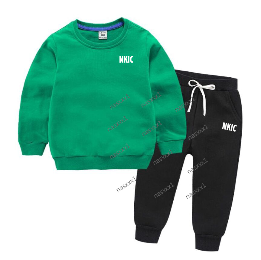 Enfants Printemps Automne Mode Lettre Imprimer 2pcs Vert Sweat À Capuche Pantalon De Jogging Marque Survêtements Garçons Filles Tenues Décontract