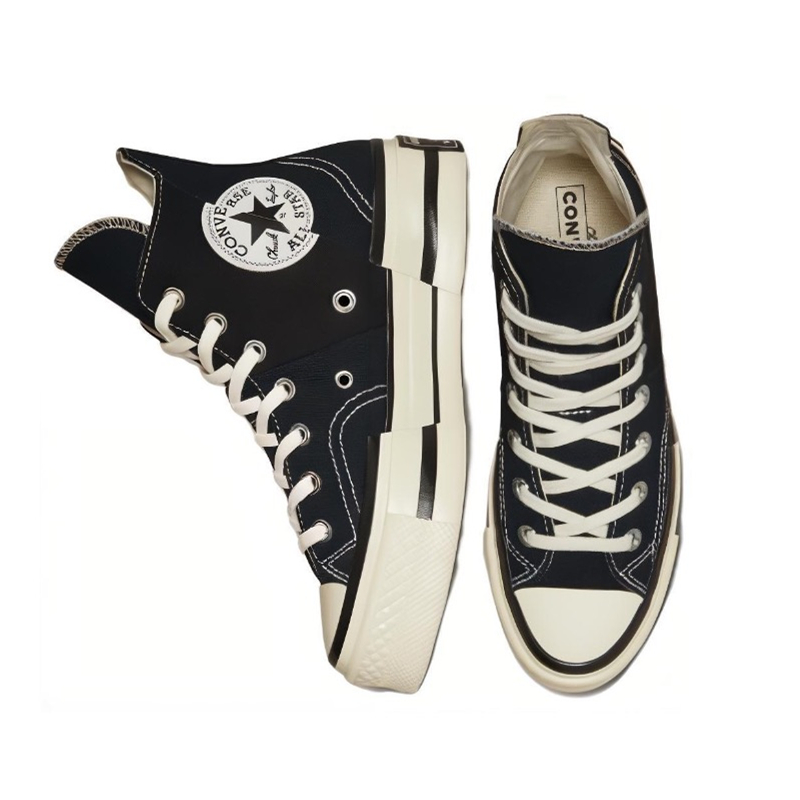 Converse Chuck 70 Plus Chuck Taylor High Top Canvas Sneakers, Trendy Deconstructed Style Unisex Black White Comfortable Canvas Casual Shoes