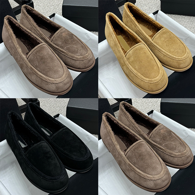 Autumn Winter Essential female Loafers Metal Decoration Premium Suede Cowhide flat bottom moccasin Soft Lamb Plush Inner Keep arm penny loafer
