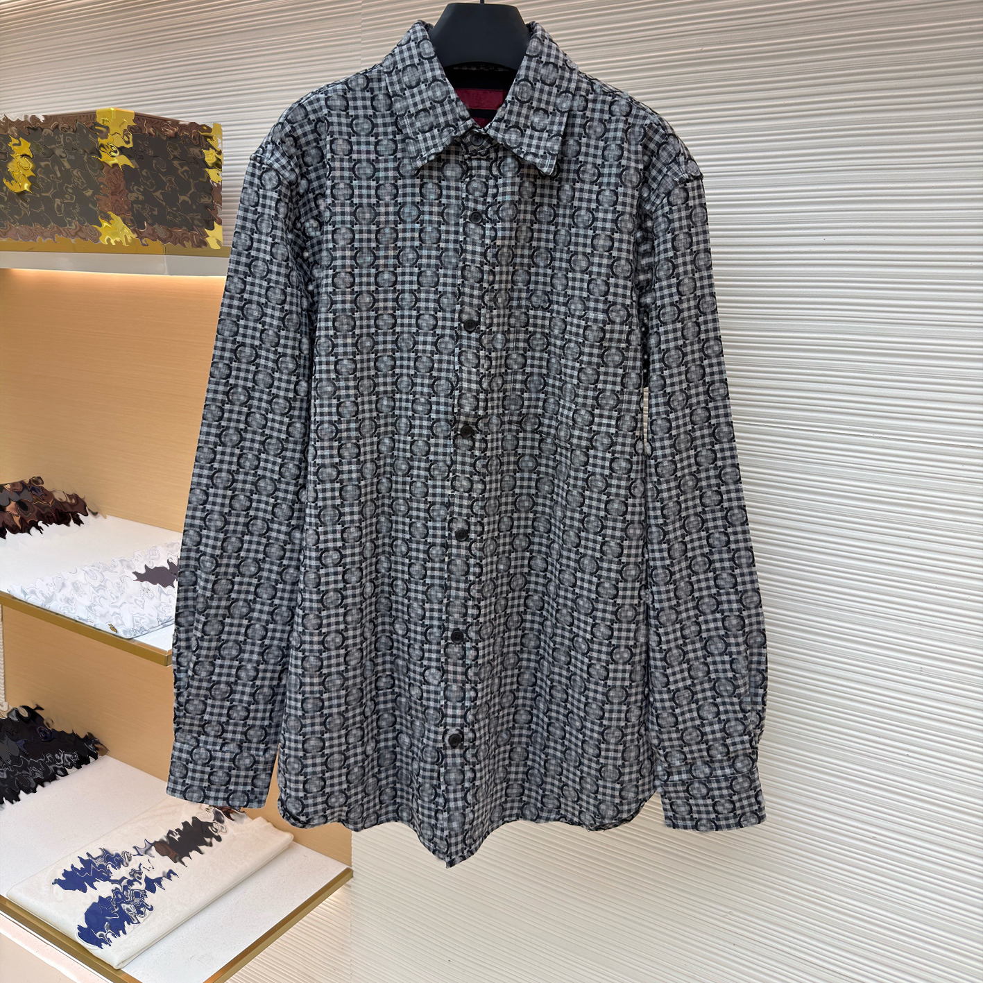 Chemise à manches longues pour hommes de marque de créateur de haute qualité avec petit jacquard et lettres entièrement imprimées, haut pour homm