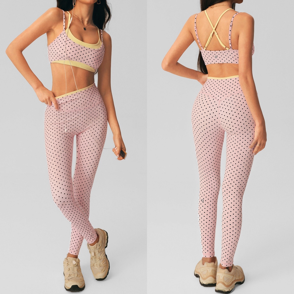 2990AO Shockproof Womens Sports Bra Thin Shoulder Straps and Versatile Workout Vest Women's Polka Dot Yoga Tights Nine Inch Sports Pants Gym Se