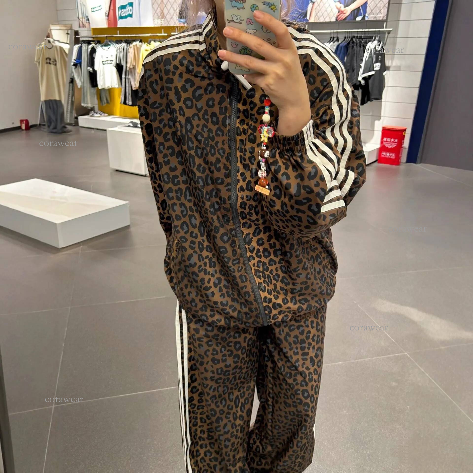 adidalies jacket Women Men Three Stripe Tracksuit Leopard Print Jacket Unisex Streetwear Set Loose Casual Sport Outfit Comfortable silm fit adidalie