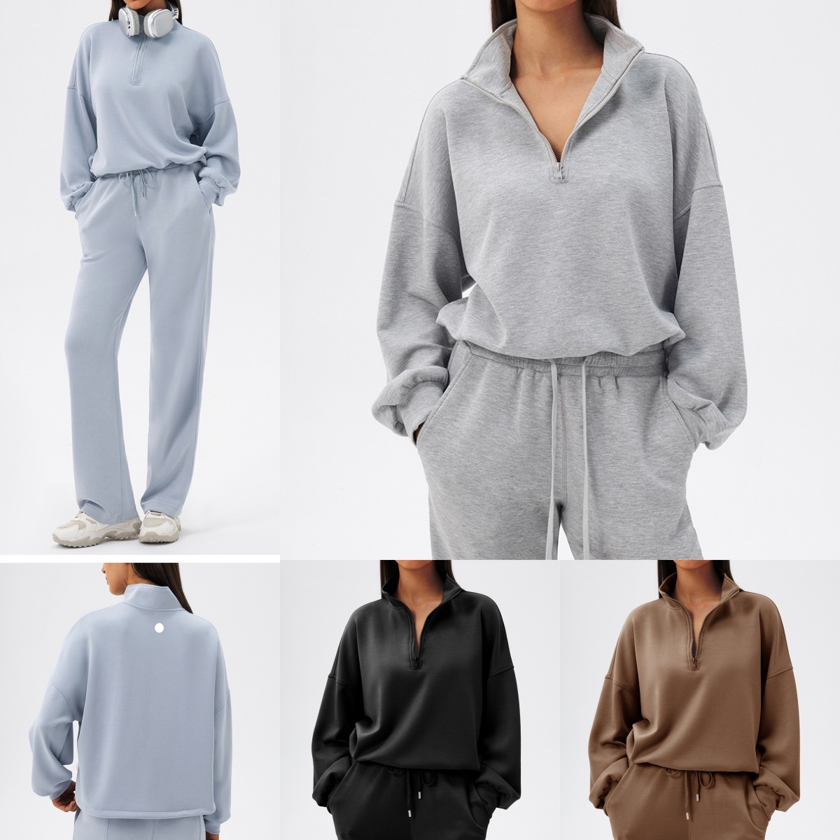 L6611-UU Femmes Yoga Sweatshirts Semi-fermeture éclair pull ample décontracté col debout course Fitness sport pull ou pantalon de course taille h