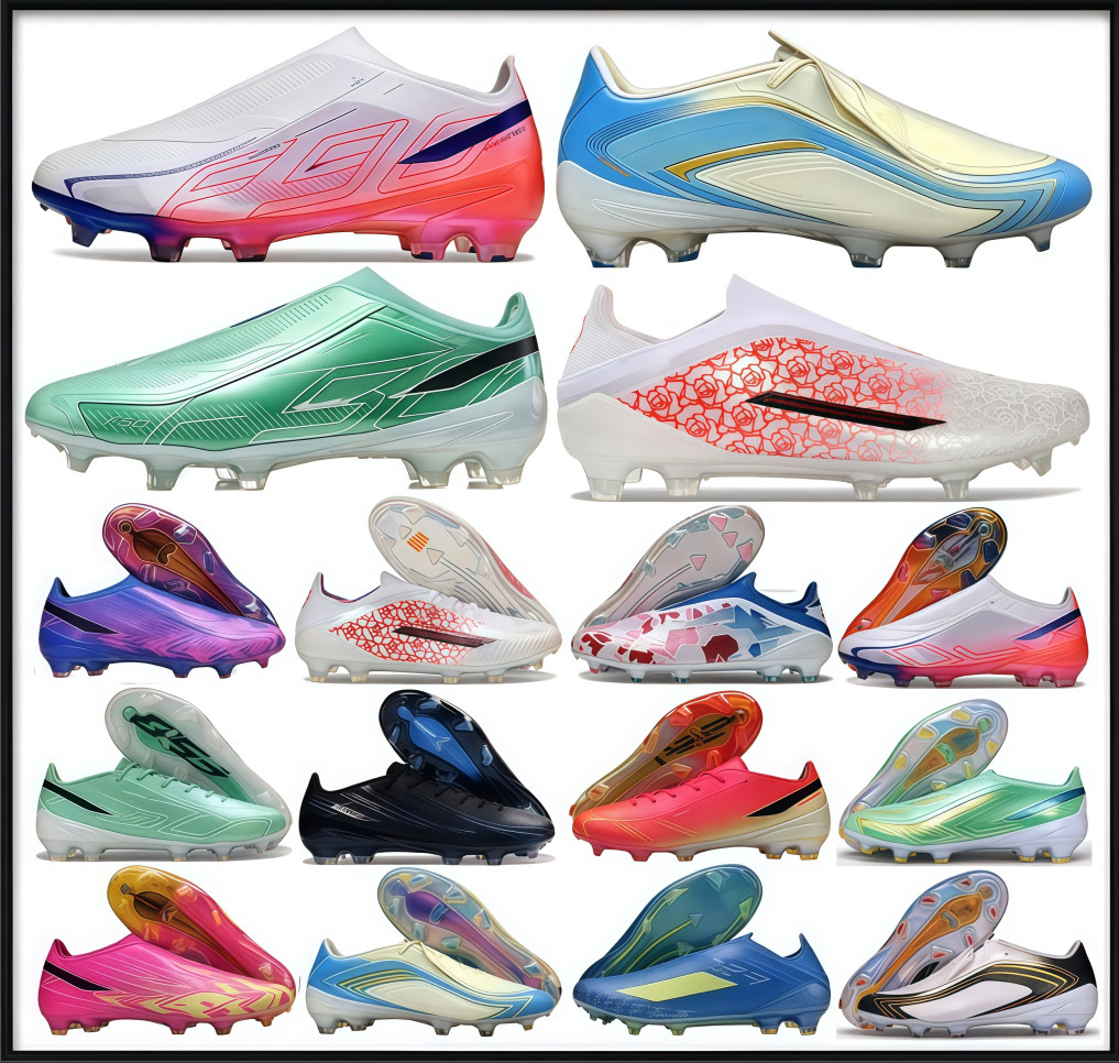 2026 Bottes de football de qualité supérieure Languette Fold Lacets sans lacets FG Crampons de football pour hommes Chaussures de football en cui
