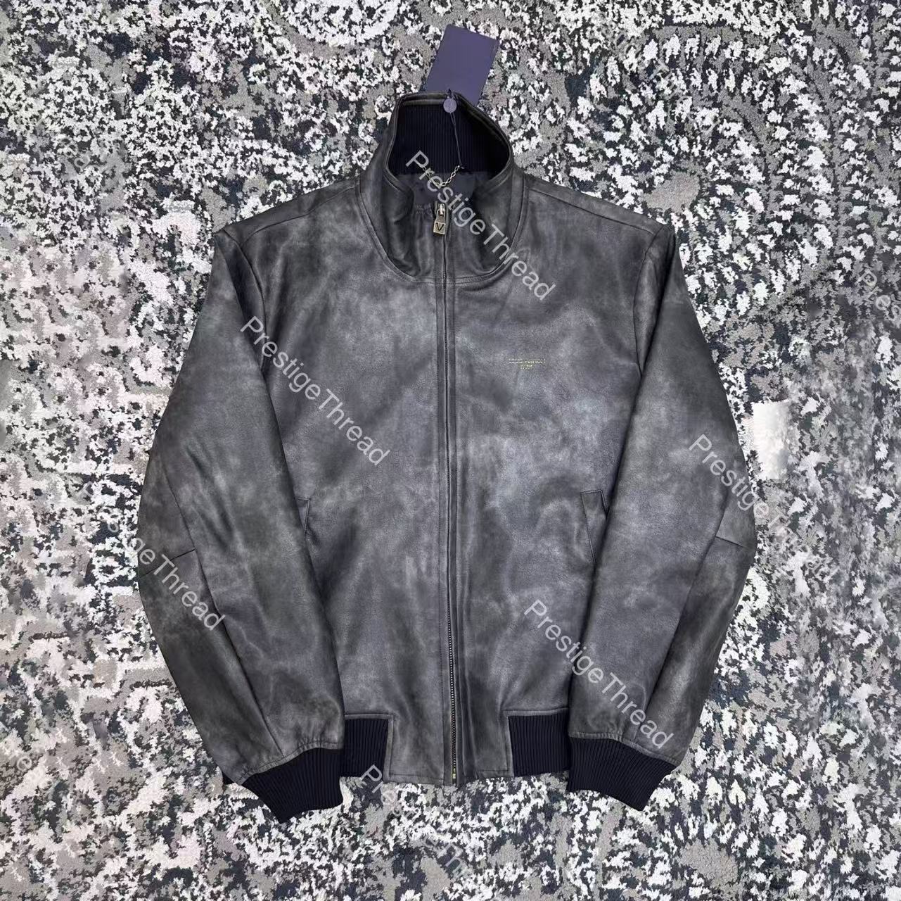 26 New Stand Collar Zip Jacket, Designer Tie-Dye Print Men's Jacket, Matte Leather
