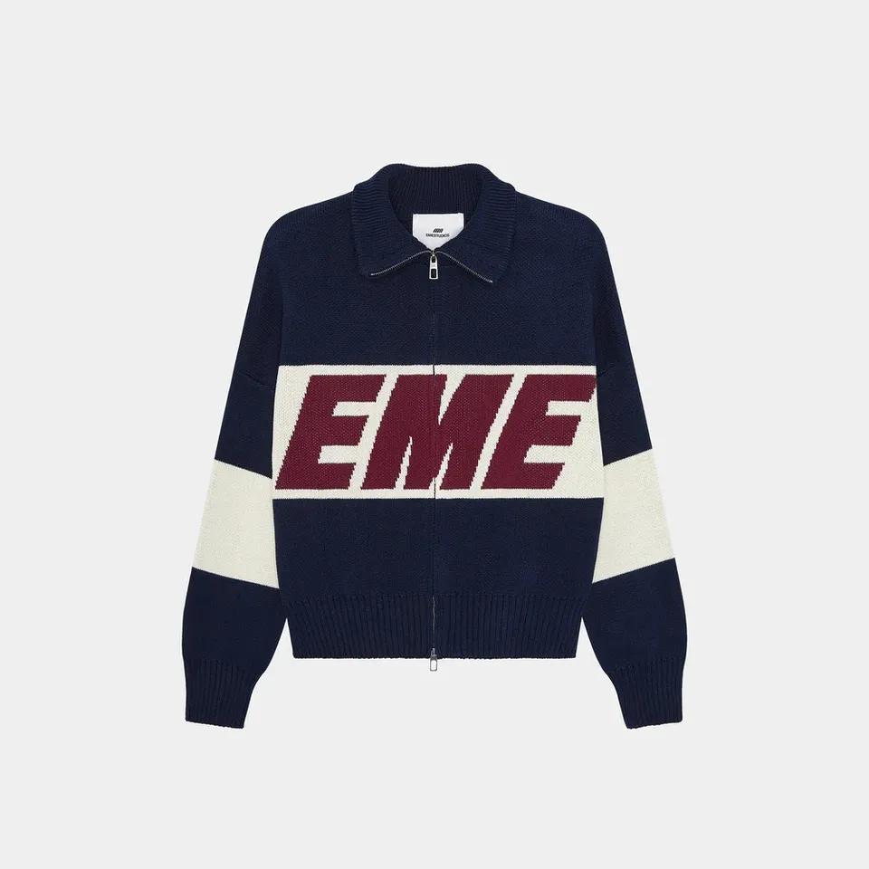 EME pull rétro Style Original couleur contraste lettre tricoté Cardigan Y2k américain décontracté fermeture éclair chandails pour hommes et femme