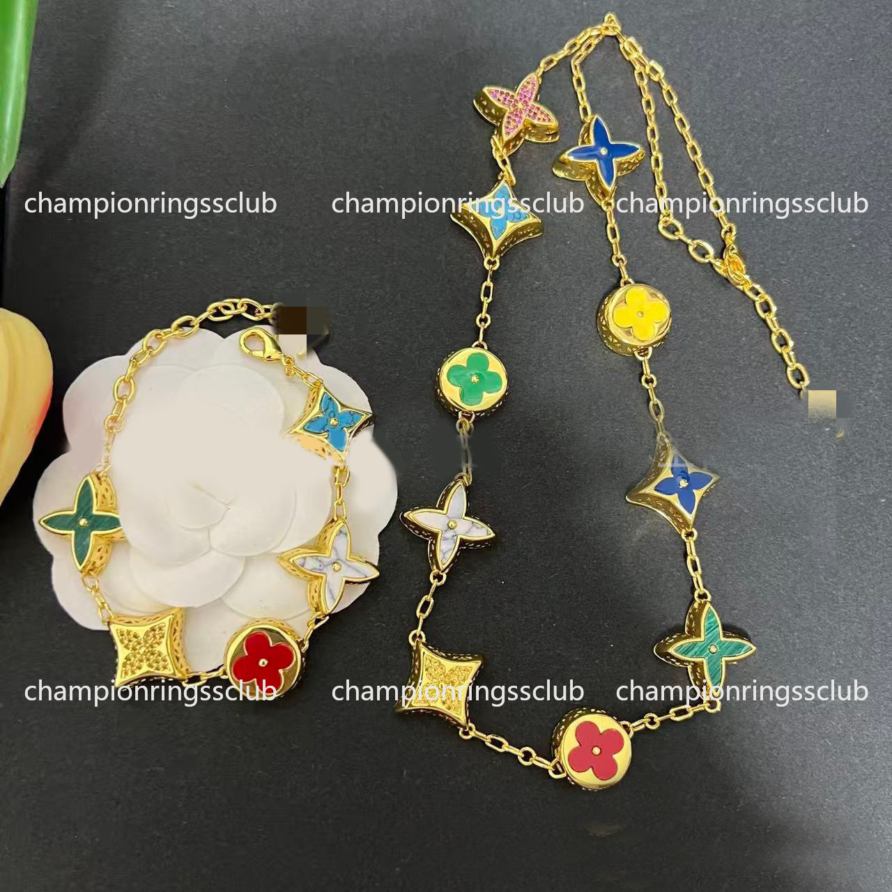 Designer Bracelet Luxury Gem Stone Clover Charm Bracelet Flower Chain Necklace Gold Silver Pendant Bangle Chokers Statement For Women Men Fashion Je
