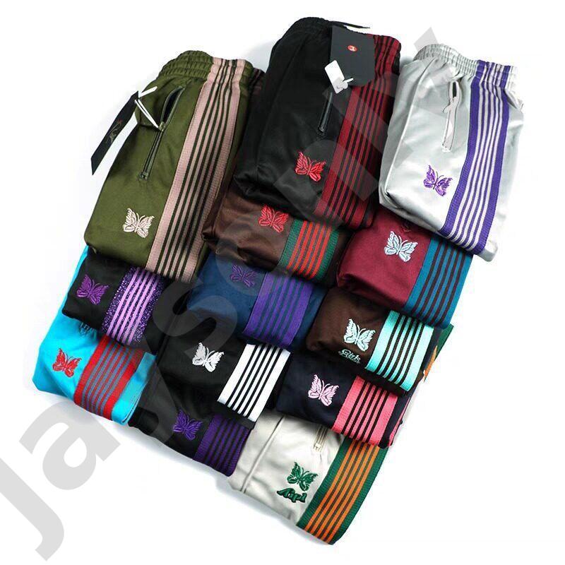 Aiguille hommes pantalon de survêtement rayé papillon brodé jambe droite pantalon décontracté haute élastique cordon coupe ample Streetwear panta