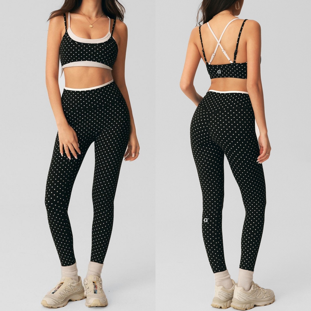 2990AO Shockproof Womens Sports Bra Thin Shoulder Straps and Versatile Workout Vest Women's Polka Dot Yoga Tights Nine Inch Sports Pants Gym