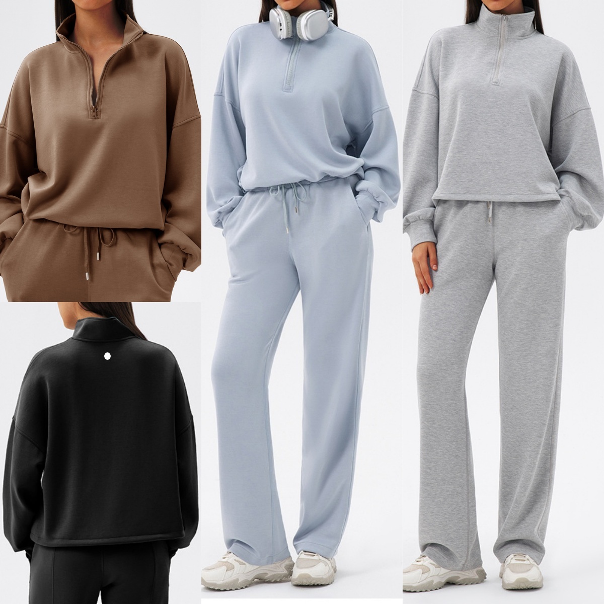 L6611-UU Femmes lâche décontracté col debout en cours d'exécution Fitness sport pull Yoga sweats pull Semi-fermeture éclair ou taille haute Fitne