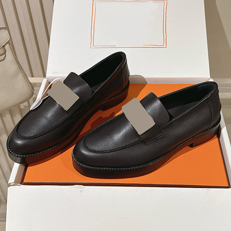 Hot Loafers Premium Womens Designer Matte Calf Leather Genuine Leather Lining Round Head Dress Shoes Vintage Winter Season Dinner Banquet Party Plat