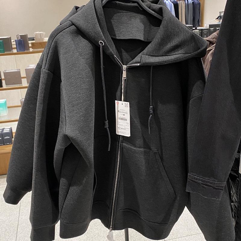 Designer best-seller hommes automne hiver coupe ample zippé à capuche couleur unie poche kangourou décontracté cardigan sweat-shirt veste