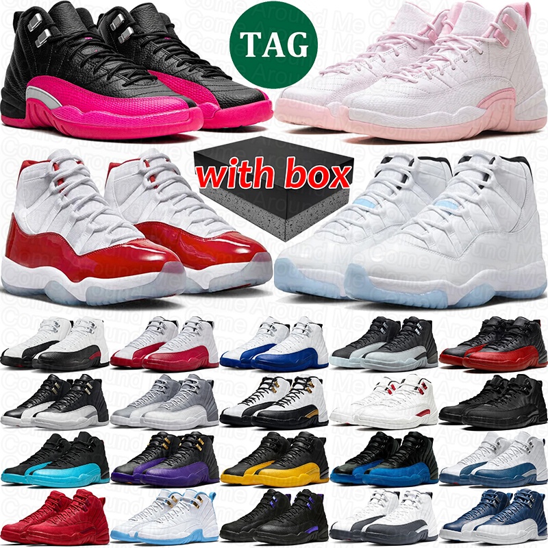 with box 12s basketball shoes free shipping men women designer 12 bloodline sneakers black pink french blue mens trainers cherry 11s space jam