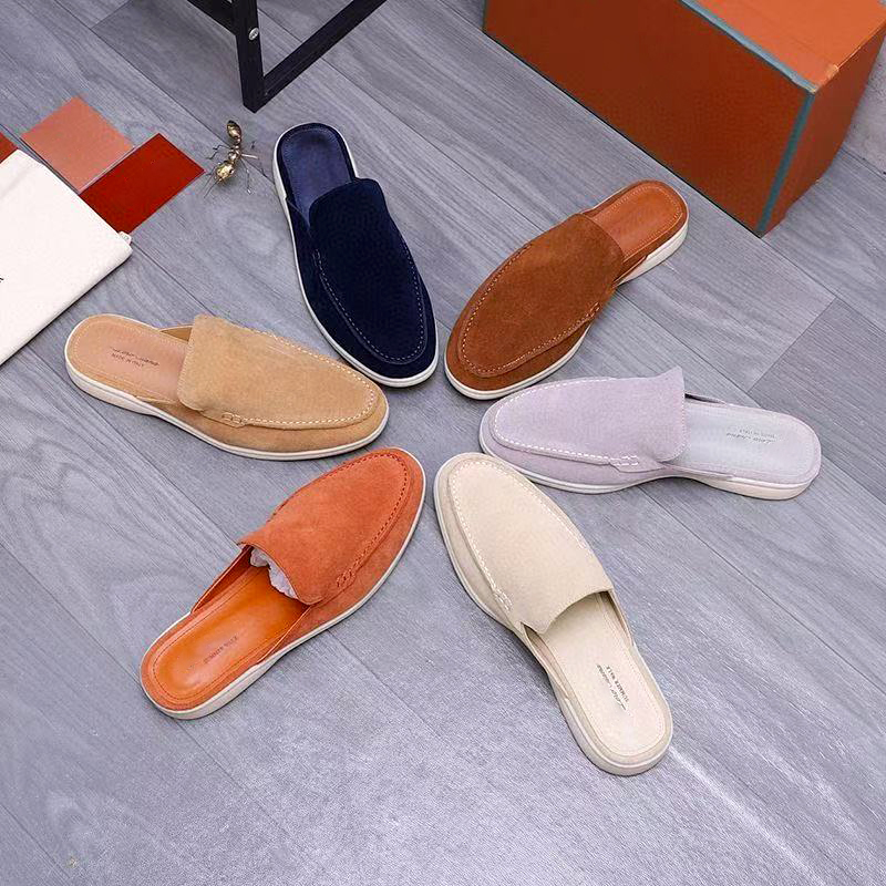 Top quality Suede Mules Loafers Round Toe Slip On Backless Half Slipper Men Women luxury slide Flat Outdoor Home 1 1 Designer Outdoor Moccasin casua