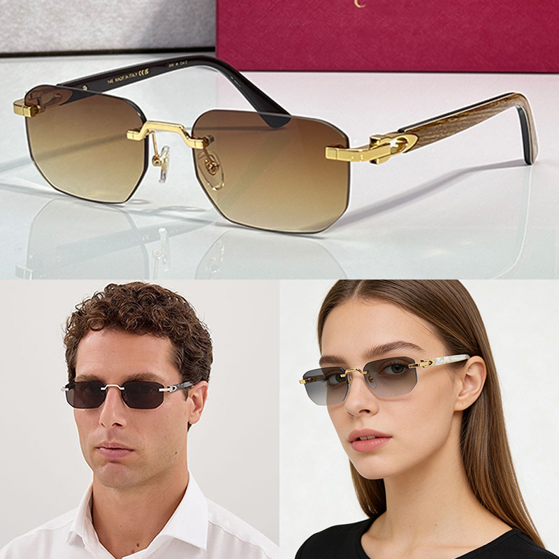 Frameless Rectangular Sunglasses CT0622S Mens Womens Polygonal Brown Lens Personalized Metal Buckle Connection Daily Outfits Business Driving Occ