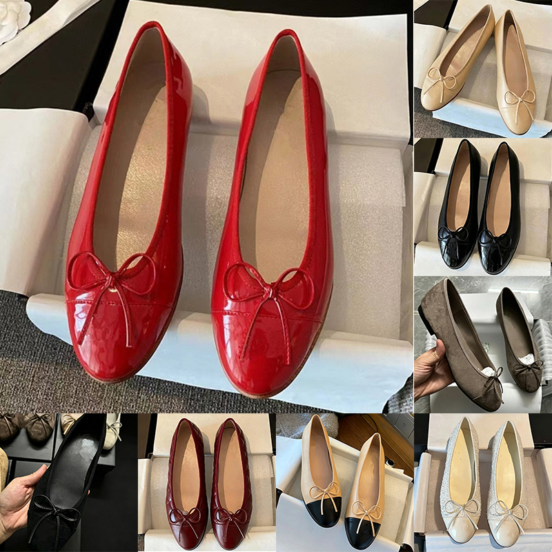 Luxury Bowtie Ballet Flats Dress Shoes Womens Quilted Genuine Leather Slip On Ballerina Round Toe Ladies Flat Dress Loafers Versatile Shoes Multi Co