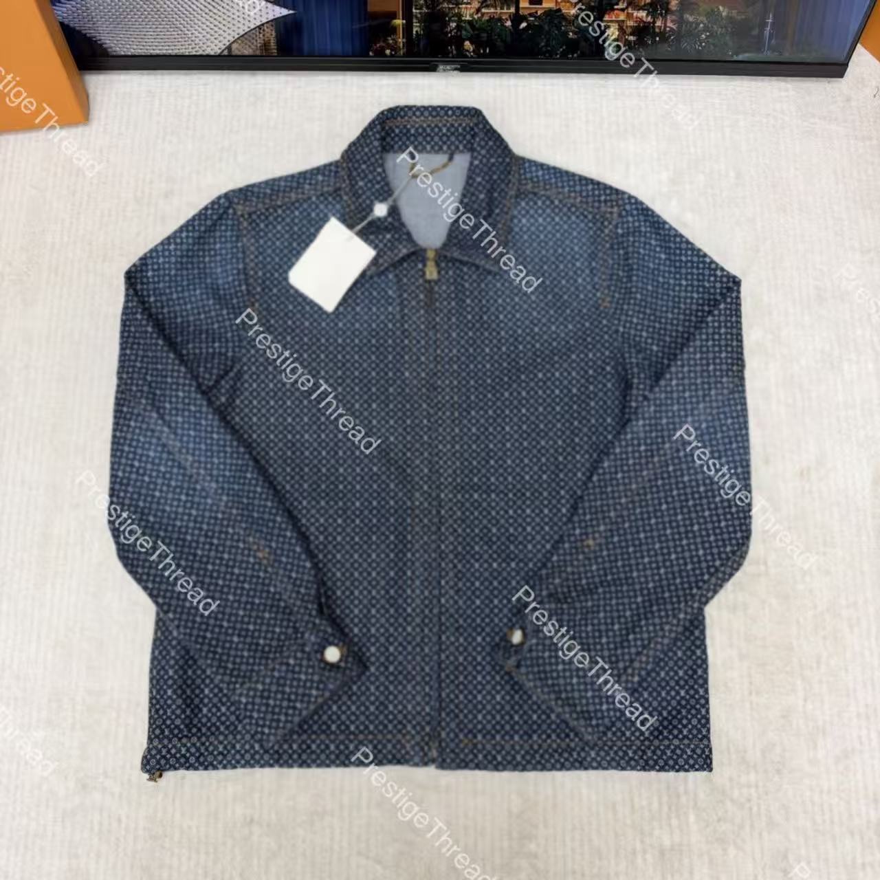 Full-letter jacquard denim jacket with pearl buttons and zipper, designer style Men's Jackets