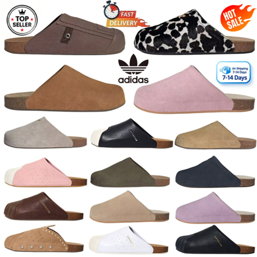 Designer Adidas Boston Clogs Designer Mules Slippers Women Men Suede Leather Cork Footbed Slip On Closed Toe Clogs Vintage Casual Flat Shoes Multi C