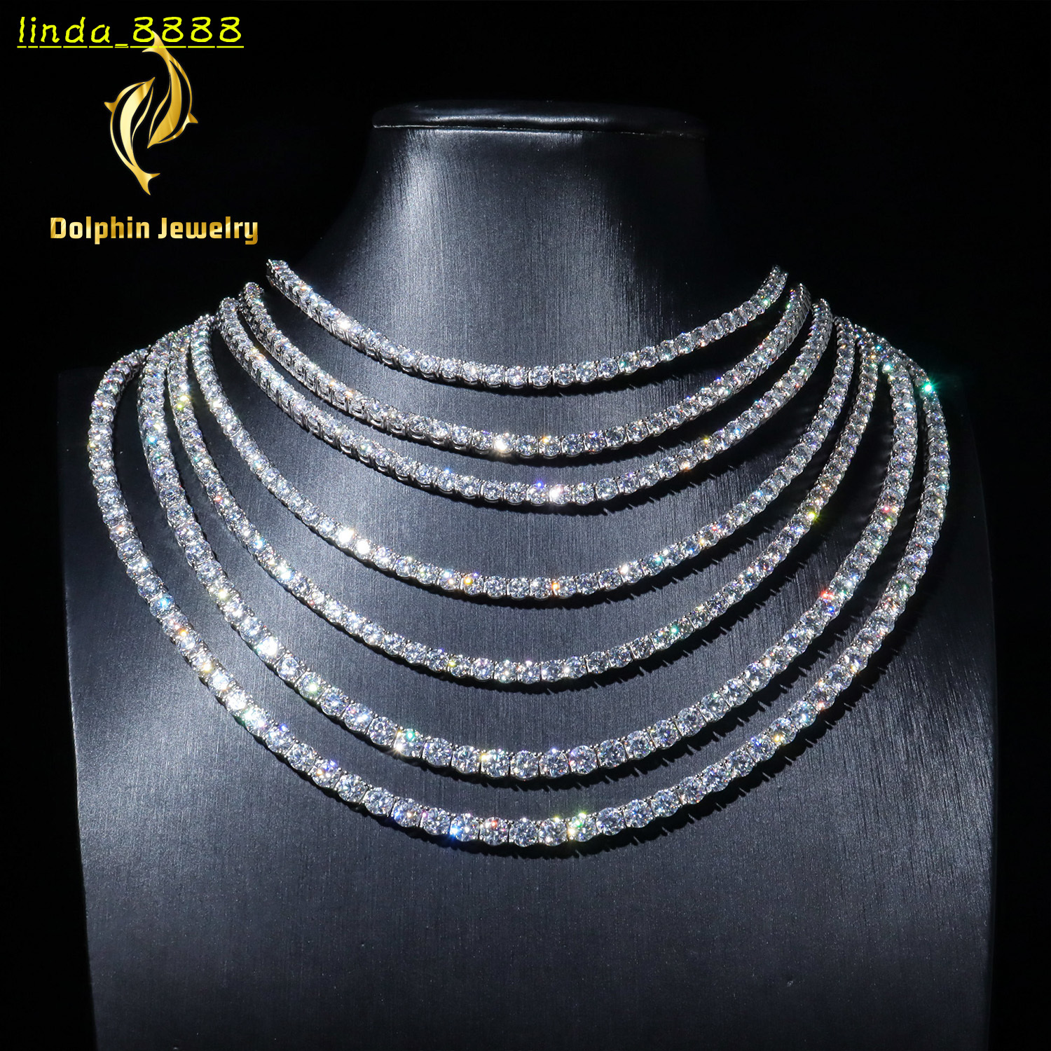 In Stock Hip Hop D Color VVS 925 Silver Moissanite Chain Sterling Silver Ice Out Tennis Necklace 3MM 4MM 5MM Chain