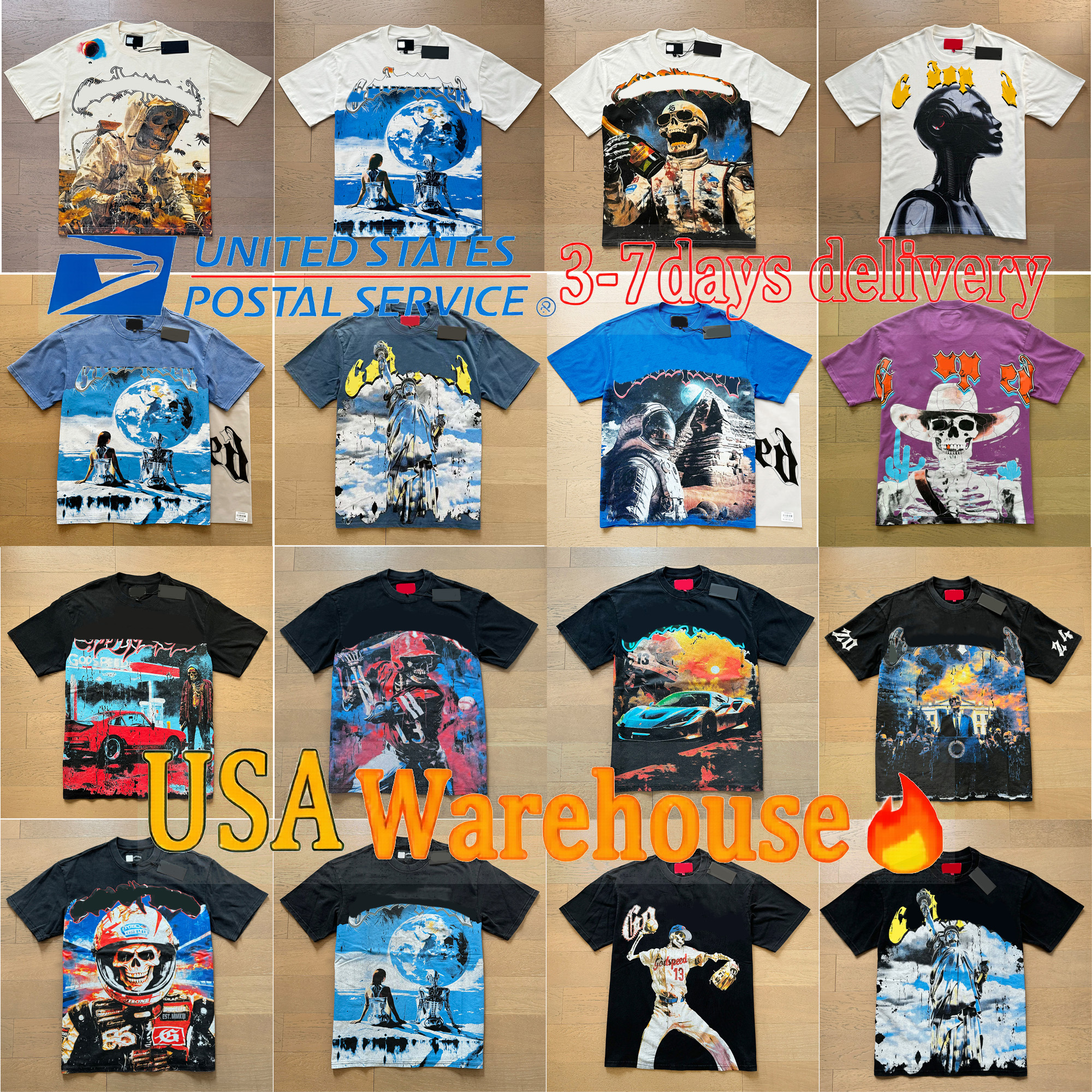 T-shirt de designer T-shirt graphique classique Chemise pour hommes Vintage imprimé crâne à manches courtes eau de lavage pour fabriquer du vieux