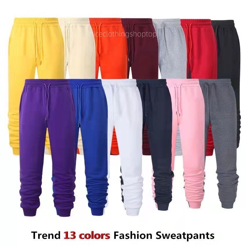 Men's Cotton Polyester Pants Male Autumn New Breathable Solid Color Casual fleece pants Trousers Fitness Streetwear Trend 13 Colors Fashion Swe