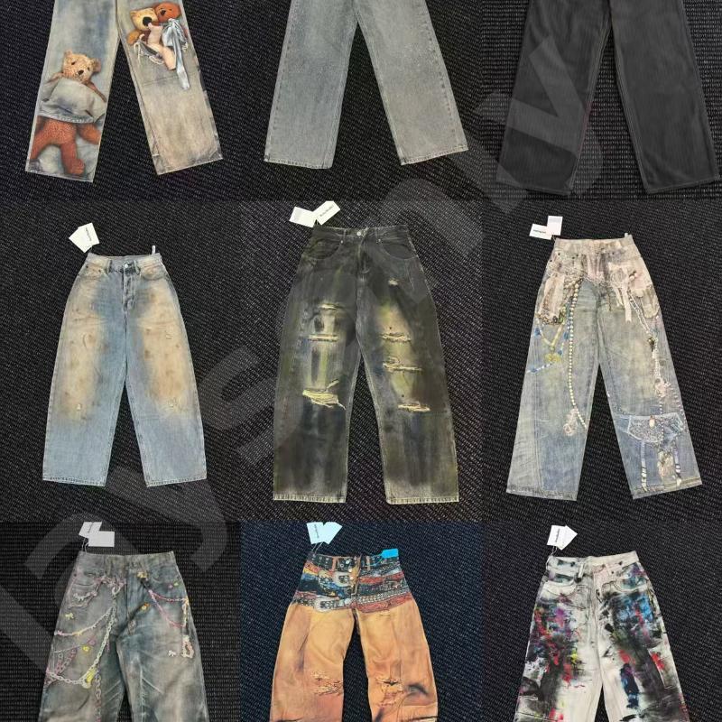 Jean droit en denim avec éclaboussures de peinture graffiti, pantalon décontracté vintage, taille moyenne, coupe ample, en coton, pantalon long,