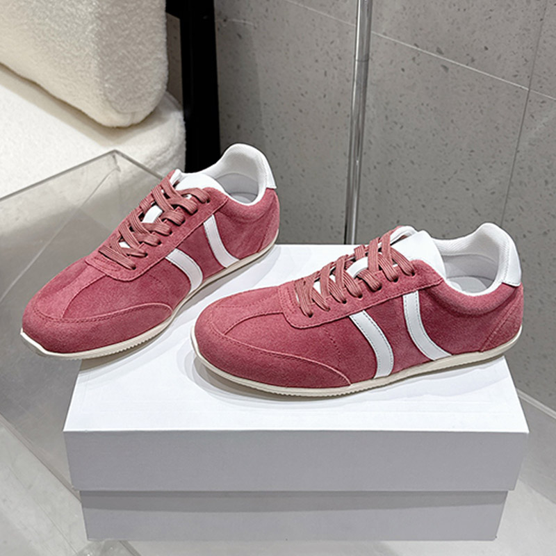 Womens Nylon Racer Sneaker High Quality Comfortable Sueed Calfskin Low Cut Lace Up Training Shoes Side Stripe Design Daily Walking Shoes