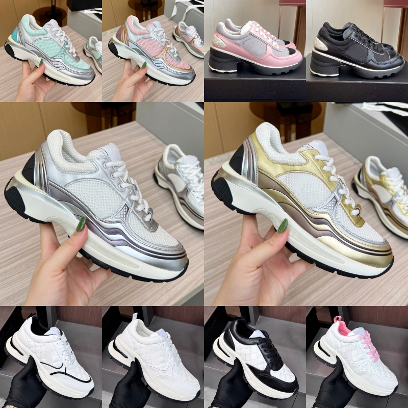 Women Casual Shoes Luxury Designer Sneaker Vintage Fashion Calfskin Suede Silver White Pink Black Green Gold Platform Shoe Trainers Flat Sneakers