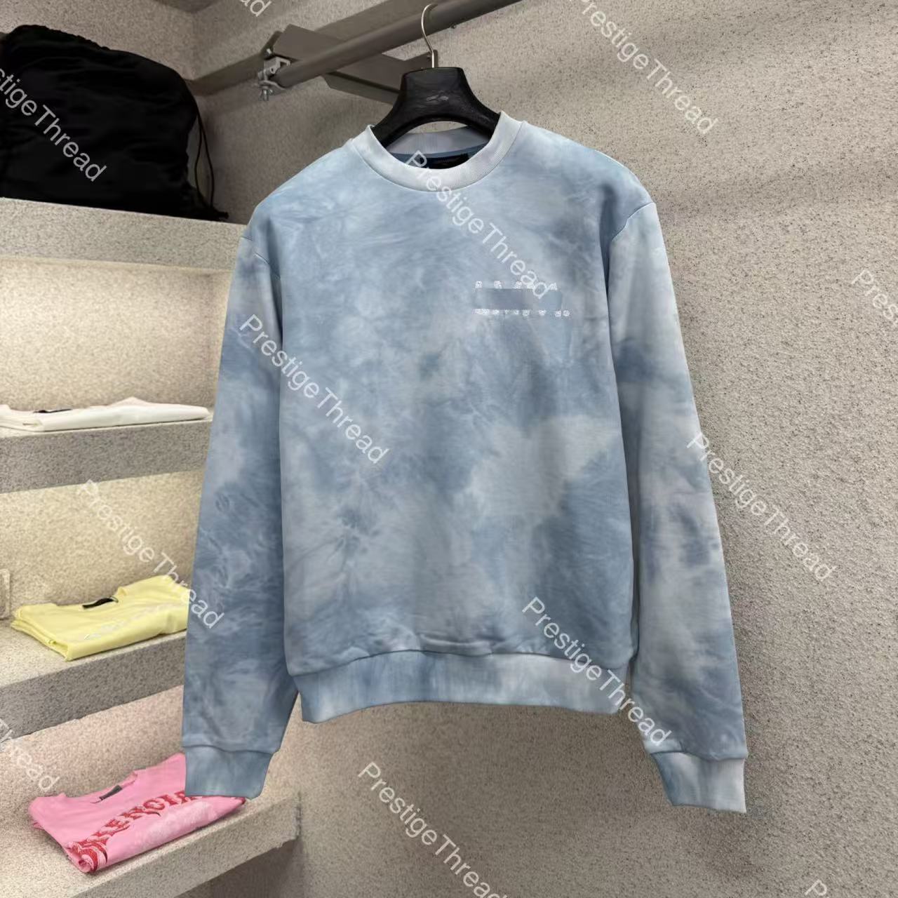 Designer Style Cloud Tie-Dye Embroidered Sweatshirt Blue Sky White Clouds Men's Hoodies & Sweatshirts