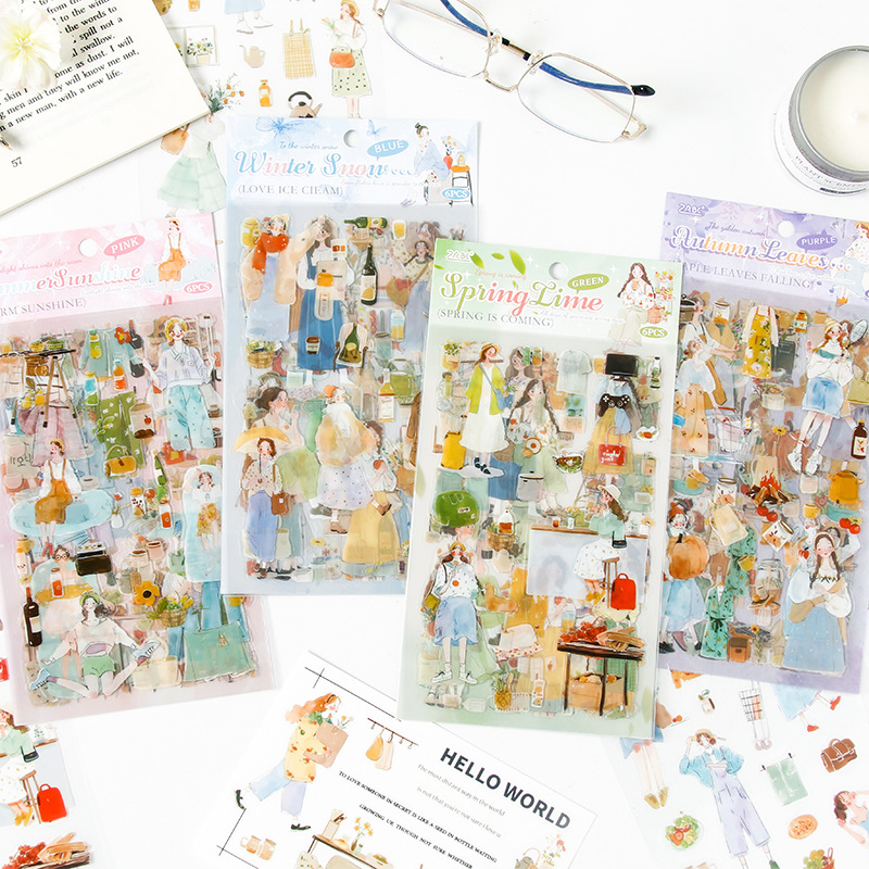 6Pcsset live time hand account sticker hand account material sticker character cutting film sticker pet hand account sticker