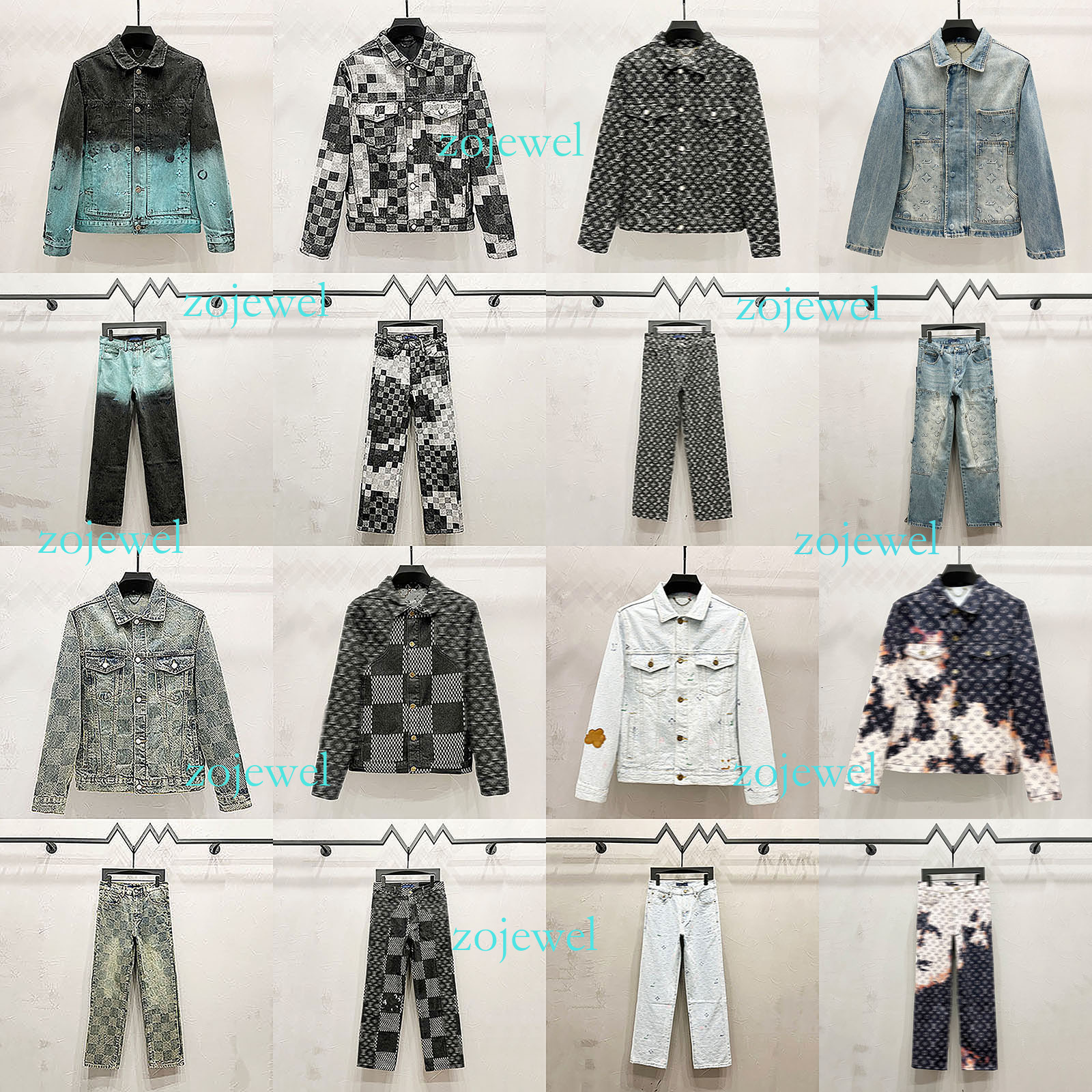 lvlyness Jacket Designer Men's Jacket Embroidery Full Letter Mosaic Checkered luois vutiton Denim Jacket Baggy Jeans Vintage Luxury Washed Deni