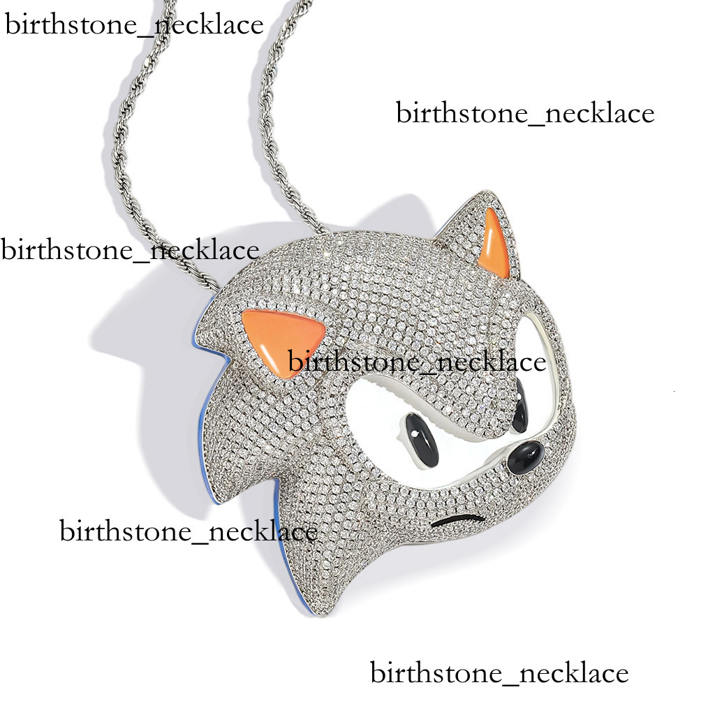 Ice emerges Hip-Hop Sonic Cartoon Pendant Full of Diamonds Anime Copper Inlaid Diamond Personalized Necklace for Men, Dropshipping Available