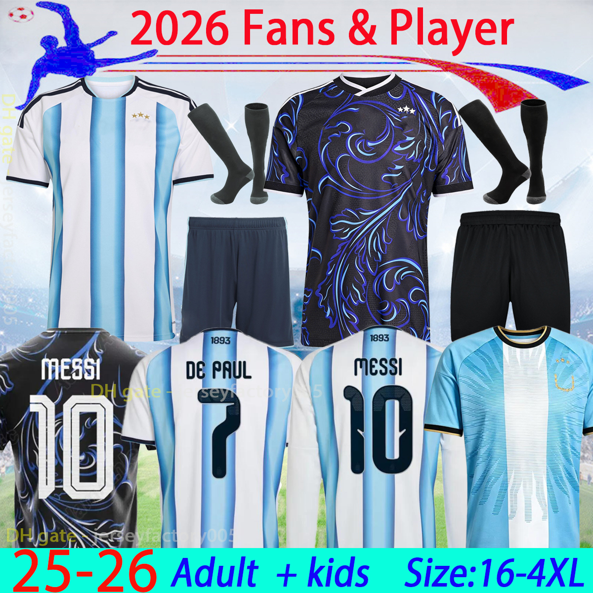 26 27 Argentines 3 étoiles maillots de football 2026 kit enfants femmes J.ALVAREZ MAC ALLISTER DI MARIA E.FERNANDEZ L.MARTINEZ chemises à manches