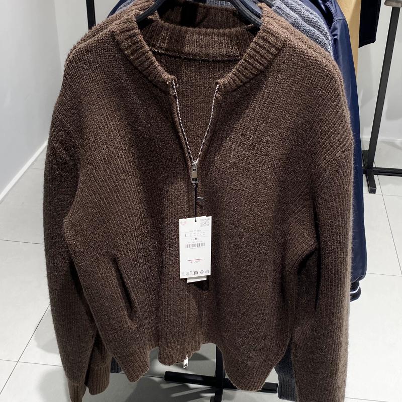 Men's Zip Up Knit Cardigan Stand Collar Loose Fit Winter Sweater Jacket Thick Warm Acrylic Polyester Nylon Wool Blend Casual Solid Color