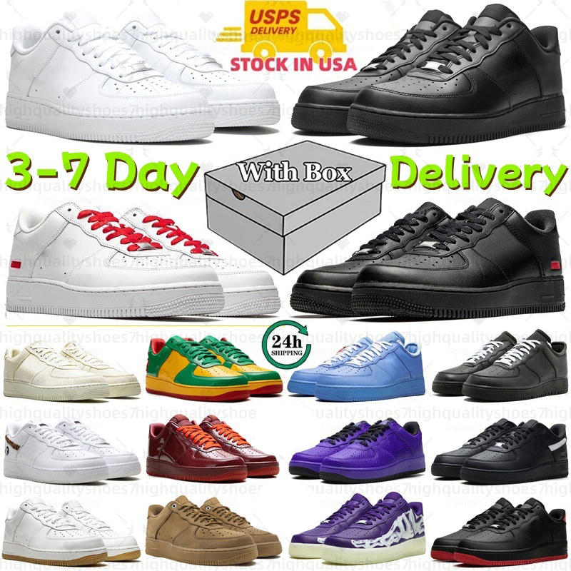 Designer shoes one running shoes mens trainers sneakers Classic 1 Triple White Black Red Brown womens flat platform outdoor sports runners 1s With b