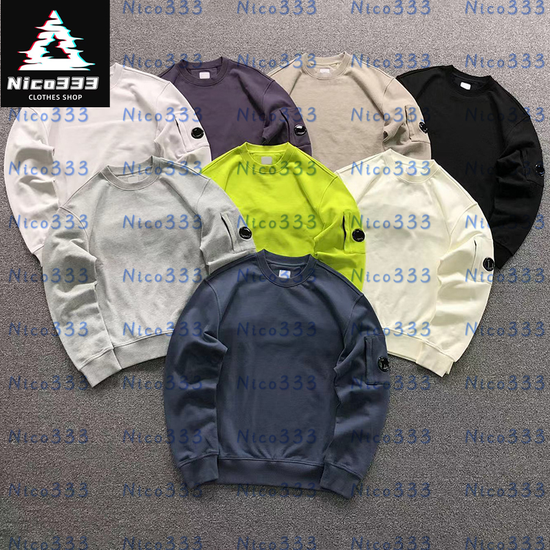 C P HOODIE Lunettes lettres imprimées col rond poches minimalistes lourdes coton fonctionnel polyvalent rue hommes et femmes pull décontracté pul