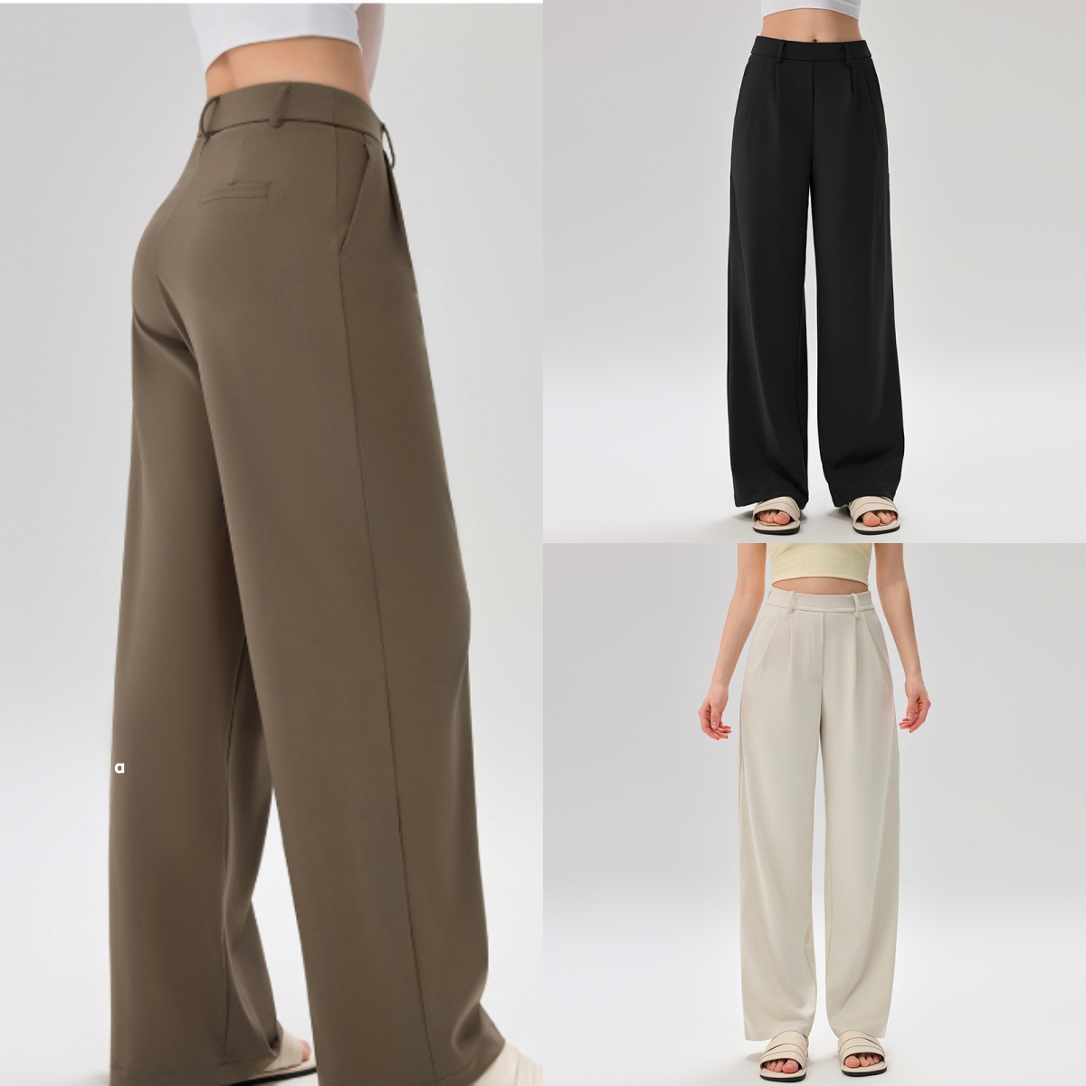 A3029 Pantalon de yoga pour femme Pantalon de sport ample à jambes larges Pantalon de sport respirant taille haute Pantalon drapé à jambe droite