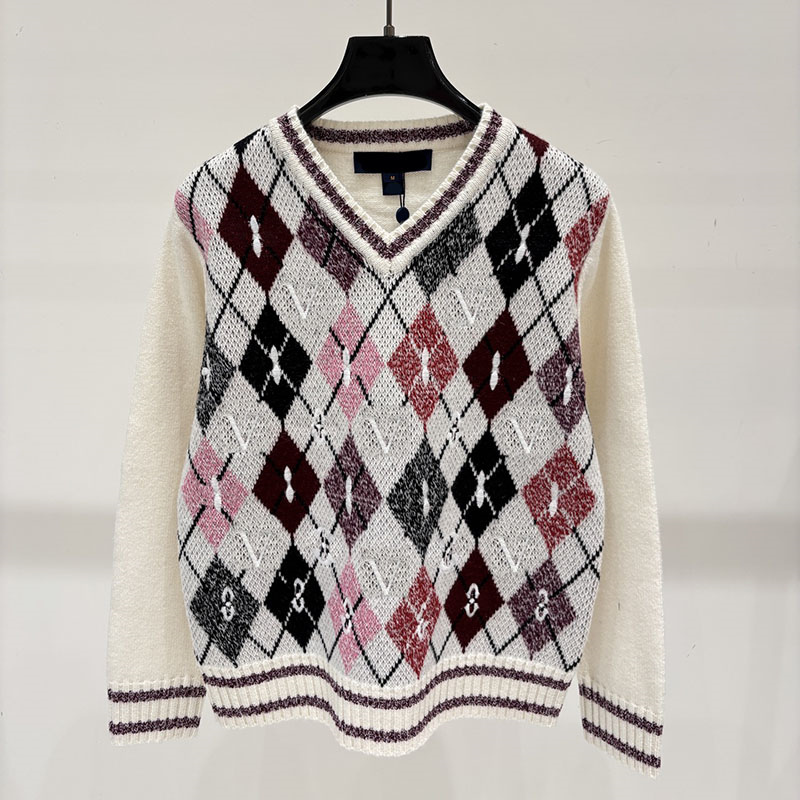 Preppy Style Spliced Sweater Designer Women Multicolor Plaid Loose Chic Knitted Sweaters Winter Campus Commute Couple Youthful Knits